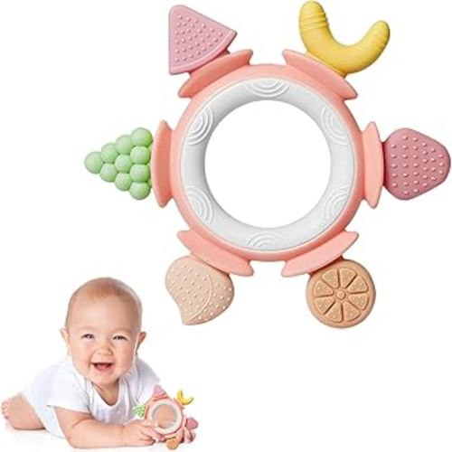 Hooku Silicone Teethers for Babies 6-12 Months, Teething Toys for Babies 0-6 Months, Baby Fruit Teethering Rings, BPA Free Baby Chew Toys, Infants Gifts