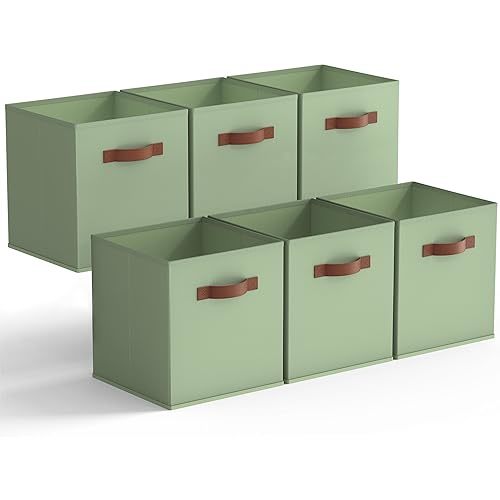 GRANNY SAYS 13 Inch Storage Cubes Organizer, Decorative Cube Storage Bins, Fabric Storage Bins with PU Handles, Collapsible Cubes Bins, Storage Cubes for Shelves, Closet, Green, 6-Pack