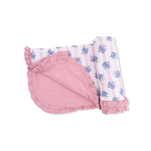 Ruffle Receiving Blanket, Stripe Dot Roses
