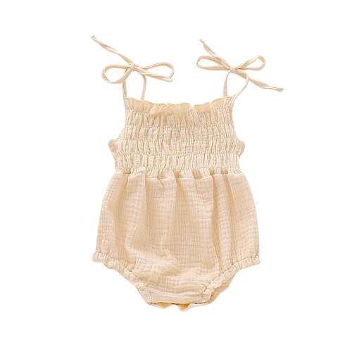 Dealovy Infant Baby Girls Clothes Toddler Sleeveless Adjustable Lace-Up Onesie Newborn Summer Solid Color Dumpling Romper Cute Kids Outfit