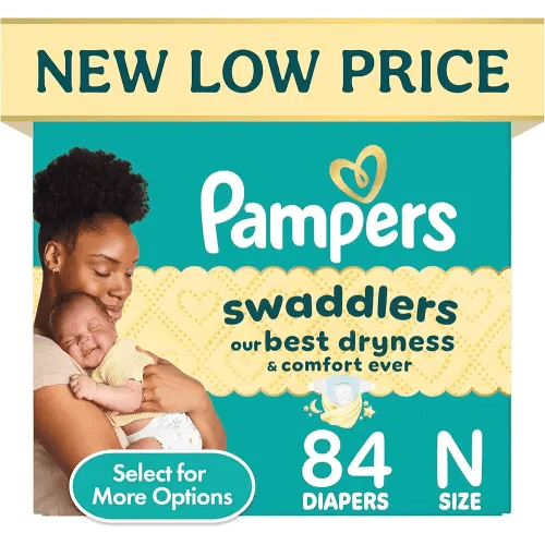 Pampers Swaddlers Diapers, Size 0 (up to 10 lbs), 84 Count, Hypoallergenic, Absorbent, Keeps Baby Dry and Comfortable, Skin Safe Disposable Newborn Baby Diaper