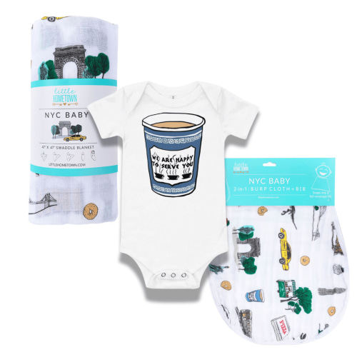 Astoria NYC Baby Gift Bundle Swaddle, Bib, and Onesie
