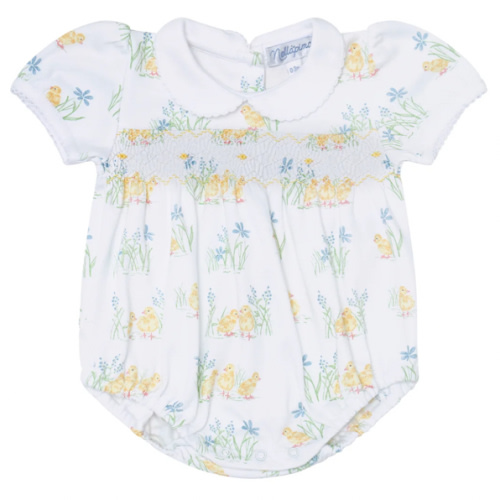 Chicks Print Smocked Bubble