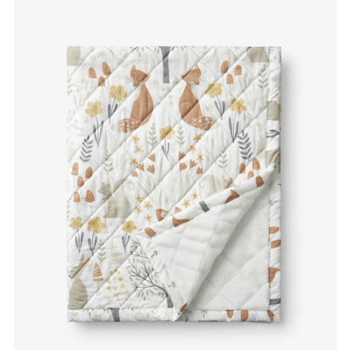 Forest Animals Classic Cool Organic Cotton Percale Quilted Reversible Sherpa Stroller Blanket - Ivory