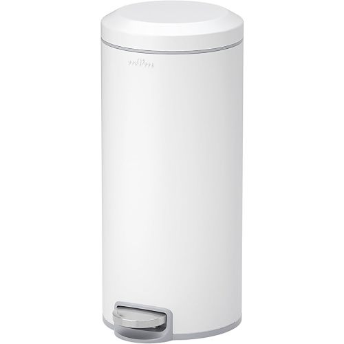mVm Kitchen Trash Can,8 Gallon/30 Lliter Step Garbage Can with Lid and Foot Pedal,Anti-Fingerprint,Soft-Close.Round Stainless Steel Trash Can for Kitchen,Bathroom,Office,Living Room (Matte White)