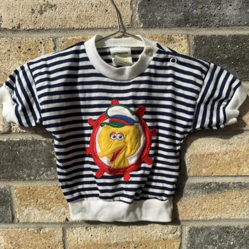 Vintage Sesame Street Big Bird navy striped baby tee...