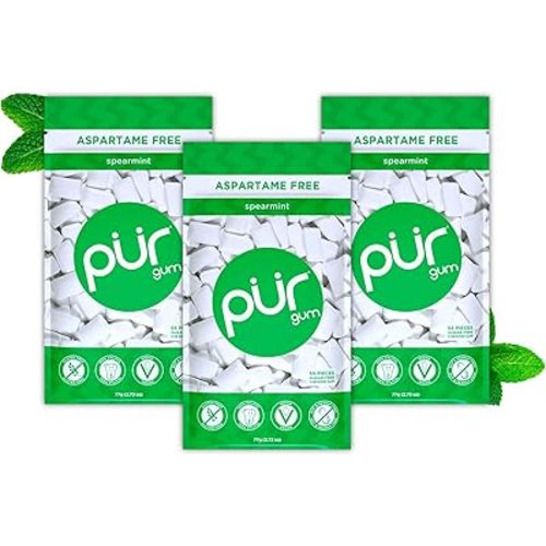 PUR Gum | Aspartame Free Chewing Gum | 100% Xylitol | Natural Spearmint Flavored Gum, 55 Pieces (Pack of 3)