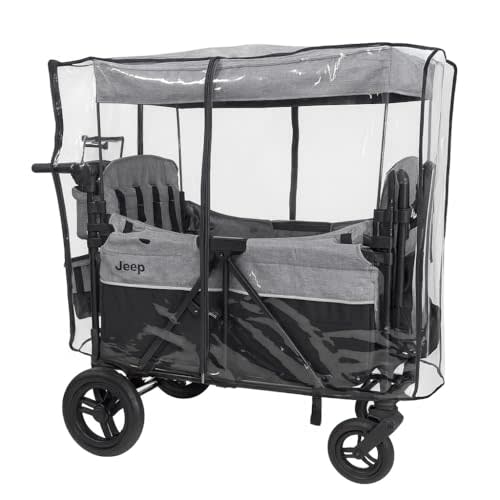 SASHA'S Rain Cover for The Jeep Wrangler Deluxe 4 Seater – Clear, Maximum Coverage, (Stroller Wagon Not Included)