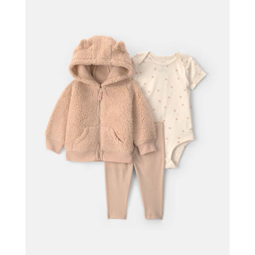Baby Girl 3-Piece Paw Print Teddy Fleece Layering Set - Brown | Carter's