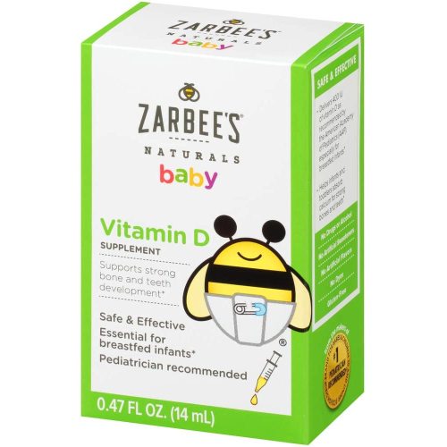 Zarbee's Vitamin D Drops for Infants, 400IU (10mcg) Baby & Toddler Liquid Supplement, Newborn & Up, Dropper Syringe Included, 0.47 Fl Oz