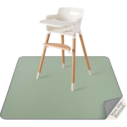Blissful Diary Baby Splat Mat for Under High Chair, 50.4 x 50.4 Inch Wipeable Splash Mat, Waterproof and Washable, Anti-Slip Floor Protector, Sage Green