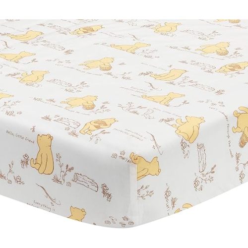 Lambs & Ivy Disney Baby Storytime Pooh 100% Cotton Fitted Crib Sheet - White