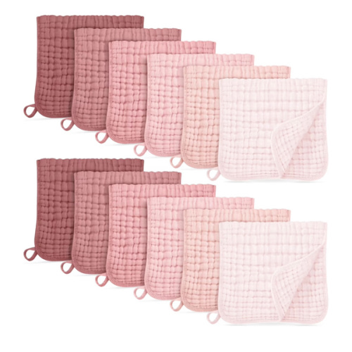 Muslin Burp Cloths for Baby 100% Cotton Burping Cloths for Boys Girls Large 20''X10'' Extra Soft and Absorbent 12 Pack - Gradient Pink