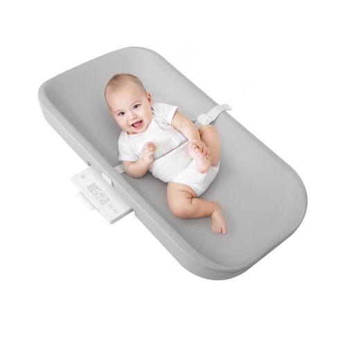 COMOMY Changing Pad and Scale & Changing Table - Changing Pad for Dresser, Wipeable Changing Pad with Safety Strap, Non-Slip and Portable Diaper Changing Pad, Scales for Weighing, Grey