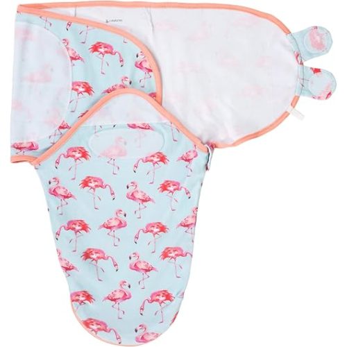 LollyBanks Baby Swaddle, 100% Organic Cotton Swaddle Sack for Girls 0-3 Months, Soft and Breathable Infant Sleep Sack with Easy Change Zipper, Lightweight Baby Wrap Swaddles (Flamingo Print)