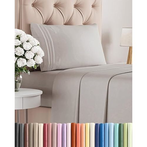 Twin Size 3 Piece Sheet Set - Comfy Breathable & Cooling Sheets - Hotel Luxury Bed Sheets for Women and Men - Deep Pockets, Easy-Fit, Soft and Wrinkle Free Sheets - Light Grey Oeko-Tex Bed Sheet Set