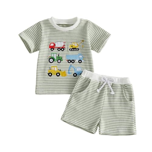 Toddler Baby Boy Summer Clothes Waffle Truck Embroidery Short Sleeve Tops T-Shirt and Shorts Sets Cute 2Pcs Outfits