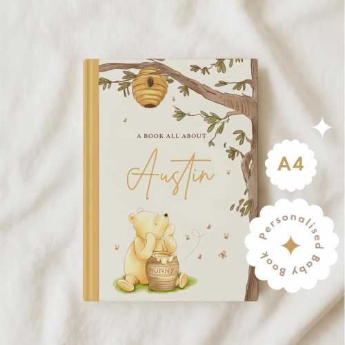 Personalized Classic Pooh Baby Book, Classic Pooh Memory Book, Baby Journal, Personalised Gift for Newborn Baby, Baby Milestone Diary