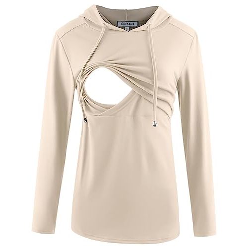 GINKANA Women's Nursing Hoodie Sweatshirt Long Sleeves Breastfeeding Maternity Tops Casual Clothes