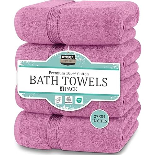 Utopia Towels 4 Pack Premium Bath Towels Set, 27 by 54 Inches, 100% Ring Spun Cotton 600GSM, Lightweight and Highly Absorbent Quick Drying Towels, Perfect for Daily Use, Pink