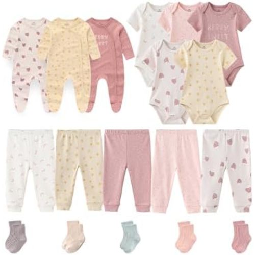 Baby Boy Girl Clothes Cotton Unisex Newborn Layette Gift Set and Accessories 18 Pack Baby Outfit 0-12Months