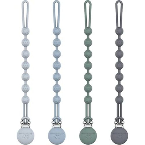 Cuddle Campus Silicone Pacifier Clip Holder with One Piece Design, Pack of 4 Soft Flexible Binky Clips with Texture for Baby Boy and Girl Set 3(6M+)