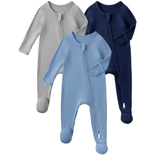 Yoofoss Rayon Made From Bamboo Baby Pajamas 3pcs Newborn Sleepers For Boy Girl Clothes, 0-3 3-6 6-9 Months Footed Pjs