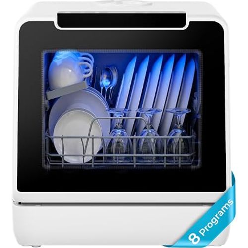 EUHOMY Countertop Dishwasher Portable, 8 Programs with 5L Tank, Black, 40dB