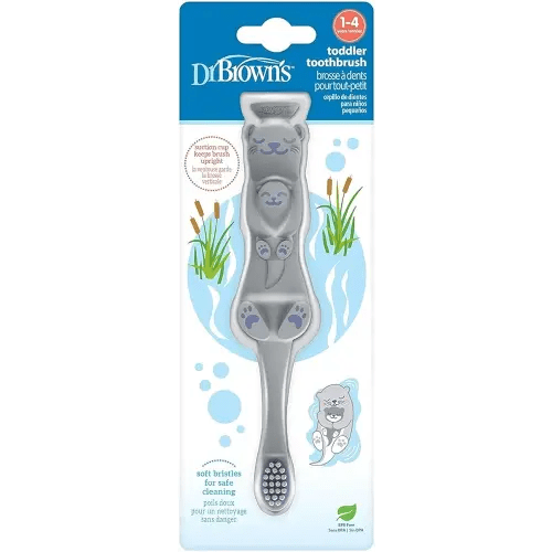 Dr. Brown’s Otter Toddler Toothbrush, Soft Bristles with Suction Cup for Storage, BPA Free, Ages 1-4, 1-Pack
