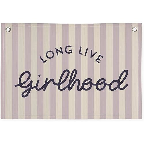 Purple Girls Room Decor Long Live Girlhood Banner, Vintage Stripes Flag Banner Nursery Playroom Wall Decor for Girls Bedroom Dorm Toddler Decorations Teen Girls Kids Room 30x20,girlroom