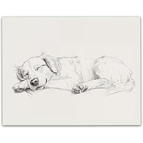 Happy Dreams - Golden Retriever Sketch 11x14 Unframed Print, Minimalist Dog Wall Art, Sleeping Dog Line Drawing, Neutral Aesthetic Pet Art, Modern Animal Wall Decor, Nursery & Kids Room Décor