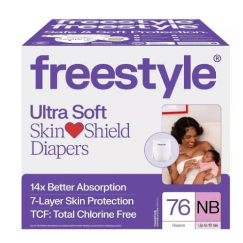 Free~Style Total Chlorine Free 14x Better Absorption Baby Diapers, Newborn Size, Hypoallergenic, High Absorbency, Soft Leak Protection, Wetness Indicator, 76 Count