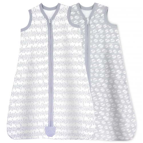 Baby Baby Wearable Blanket, Cotton Sleep Sacks for 12-18 Months, 2 Pack Unisex Sleeping Bag Sack, Large Size, 2-Way Zipper, 0.5 Tog Breathable Cotton | Grey