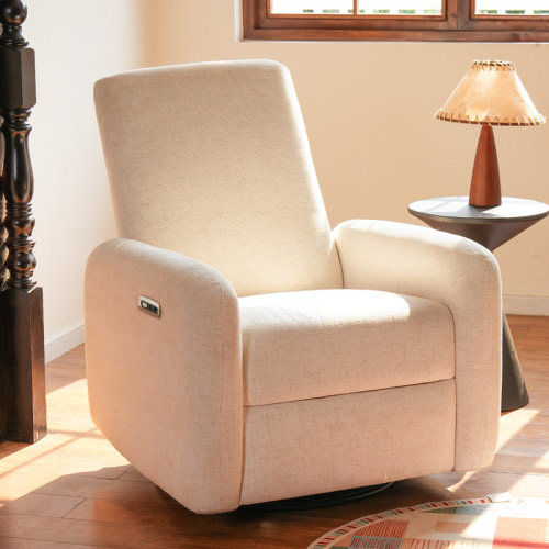Latitude Run® 31.1"W Modern Nursery Swivel Glider Power Recliner With Built-In USB-Chenille Beige | Wayfair