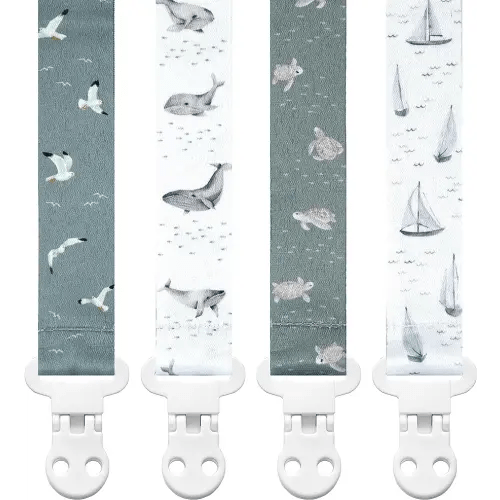 Baby Pacifier Clip Holder - Girl or Boy Unisex 4 Pack Gift Set – Nautical Blue Whales Boats Turtles (Gone Sailing)