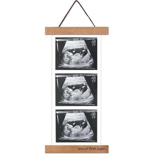 Magnetic Ultrasound Photo Frame, Wooden Baby Keepsake Display with Love at First Sight, Hanging or Fridge Mount - No Crop Needed for Long Sonograms, new mom gifts