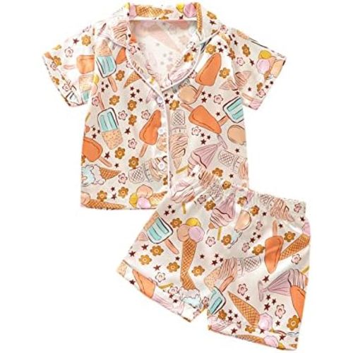 Toddler Pajamas Baby Girl Boy Summer Butterfly/Fruit Print Silk Pjs Sleepwear Nightwear Loungewear Pj Set