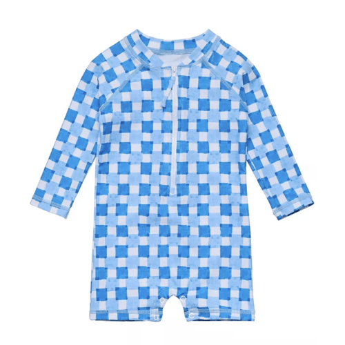 Boys' Ocean Grid Long Sleeve Sunsuit - 3-6M