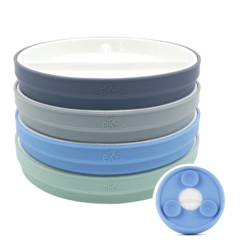 Porcelain White Divided Plates with Silicone Suction Sleeves