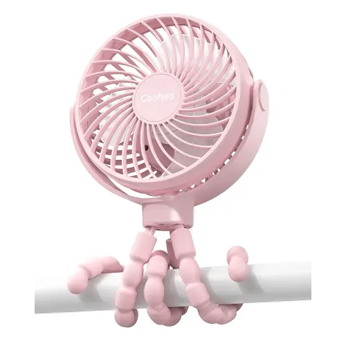 Stroller Fan Clip on for Baby, 4000mAh Rechargeable Battery Operated, Flexible Tripod, 3 Wind Speed, 360° Rotatable, Small Portable Fan for Car Seat Crib Backseat Beach Travel Camping, Pink