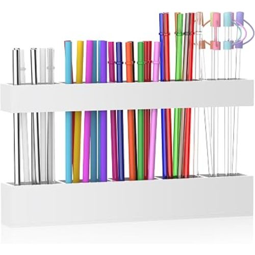 9.5” Large Acrylic Straw Holder for Cabinet Door, White