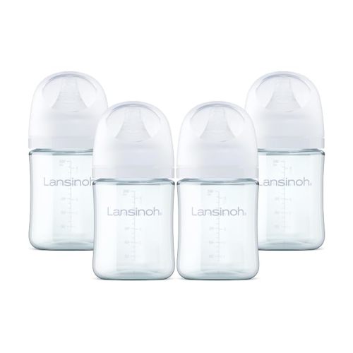 Lansinoh Anti-Colic Glass Baby Bottles, White Collar, 5 Ounces, 4 Count