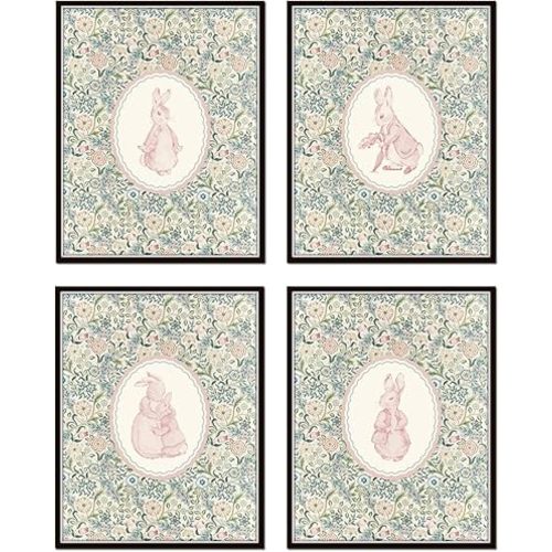 Peter Rabbit Collage Pink Set No. 6, Nursery Decor, Nursery Wall Decor, Nursery Wall Art, Nursery Art, Nursery Prints (PAPER PRINTS - UNFRAMED, 8X10 SET OF 4)
