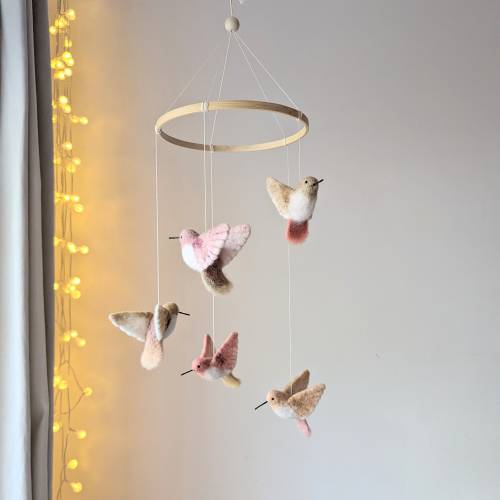 Hummingbird Baby Mobile: Needle Felted Birds, Nature Nursery Decor
