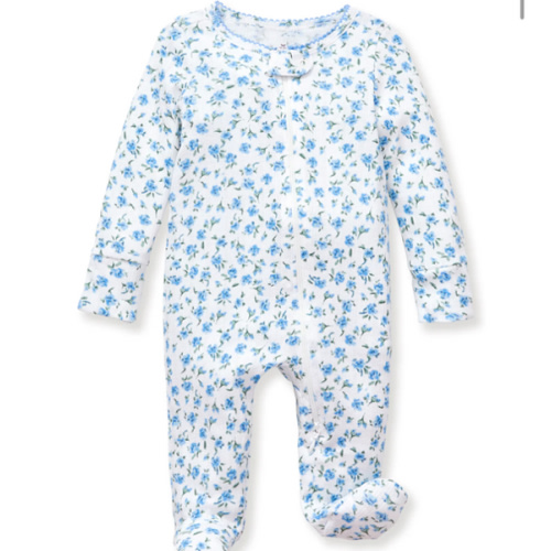 Baby's Pointelle Footie Romper in Blue Floral