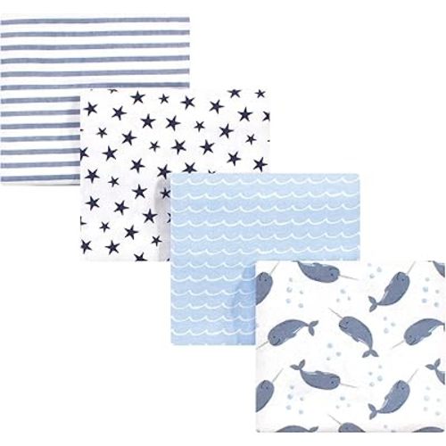 Hudson Baby Unisex Baby Cotton Flannel Receiving Blankets, Narwhal, One Size