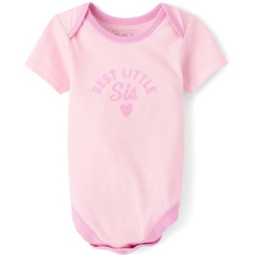 The Children's Place Baby Girls Short Sleeve Best Little Sis Graphic Bodysuit Pink 9-12 M