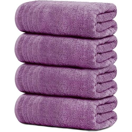 Tens Towels 4 Piece Extra Large Bath Towels 30 x 60 Inches, Purple