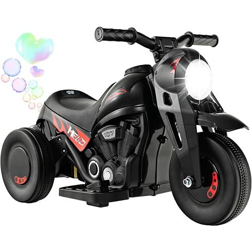 Costzon Kids Motorcycle, 6V Battery Powered Ride on Motorcycle with Bubble Maker, Music, LED Headlight, Forward & Backward, 3 Wheels Electric Motorcycle for Kids, Gift for Boys & Girls (Dark)