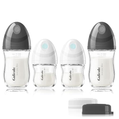 Gulicola Natural Glass Baby Bottles Set 4 Pack, Newborn Boy Breastfeeding Bottles with Slow Flow Nipples, 0 Months+, 3 oz & 5 oz - Black/White